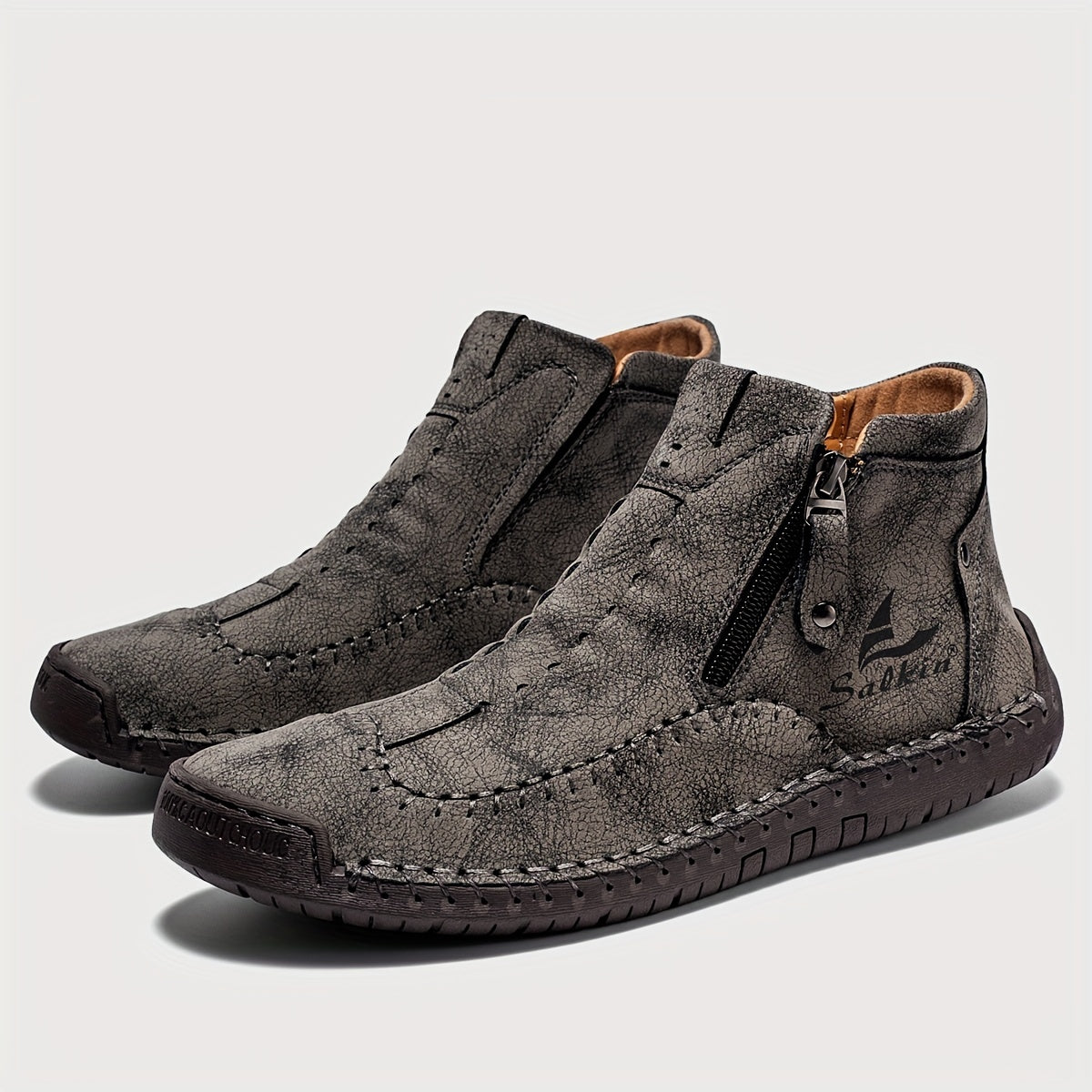 Comfortable Wear-resistant FLYLAND Men's Ankle Boots Vintage Style Non-slip Stitch Boots for Hiking Trekking Climbing Outdoor Shoes