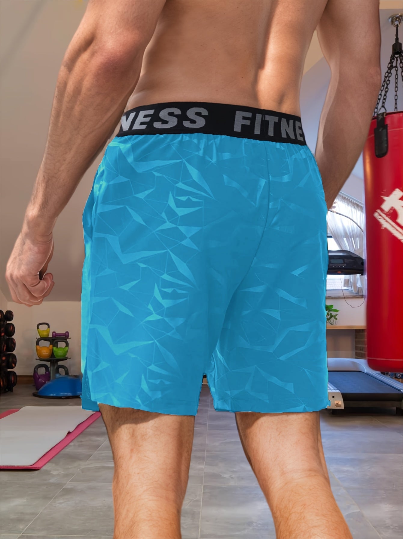 Men's "S's FINE" Athletic Shorts - Gray, Quick-Dry Polyester with Geometric Pattern, Elastic Waistband, Ideal for Running & Workouts, Machine Washable