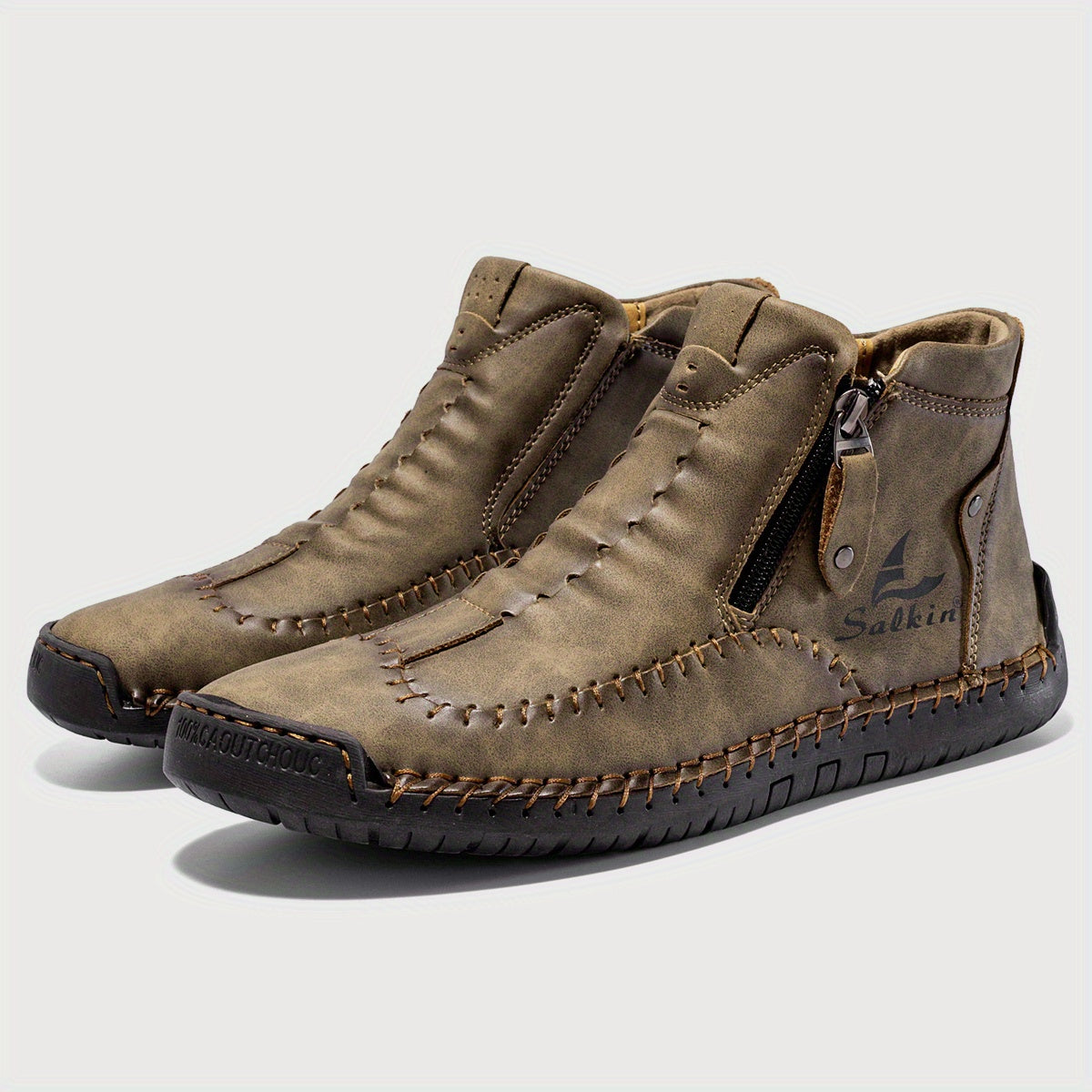 Comfortable Wear-resistant FLYLAND Men's Ankle Boots Vintage Style Non-slip Stitch Boots for Hiking Trekking Climbing Outdoor Shoes