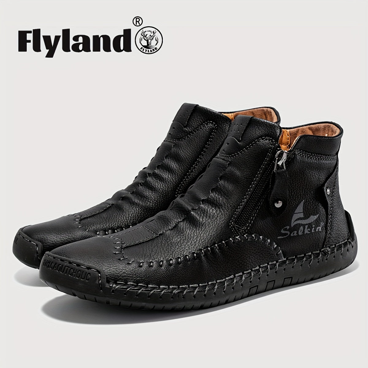 Comfortable Wear-resistant FLYLAND Men's Ankle Boots Vintage Style Non-slip Stitch Boots for Hiking Trekking Climbing Outdoor Shoes