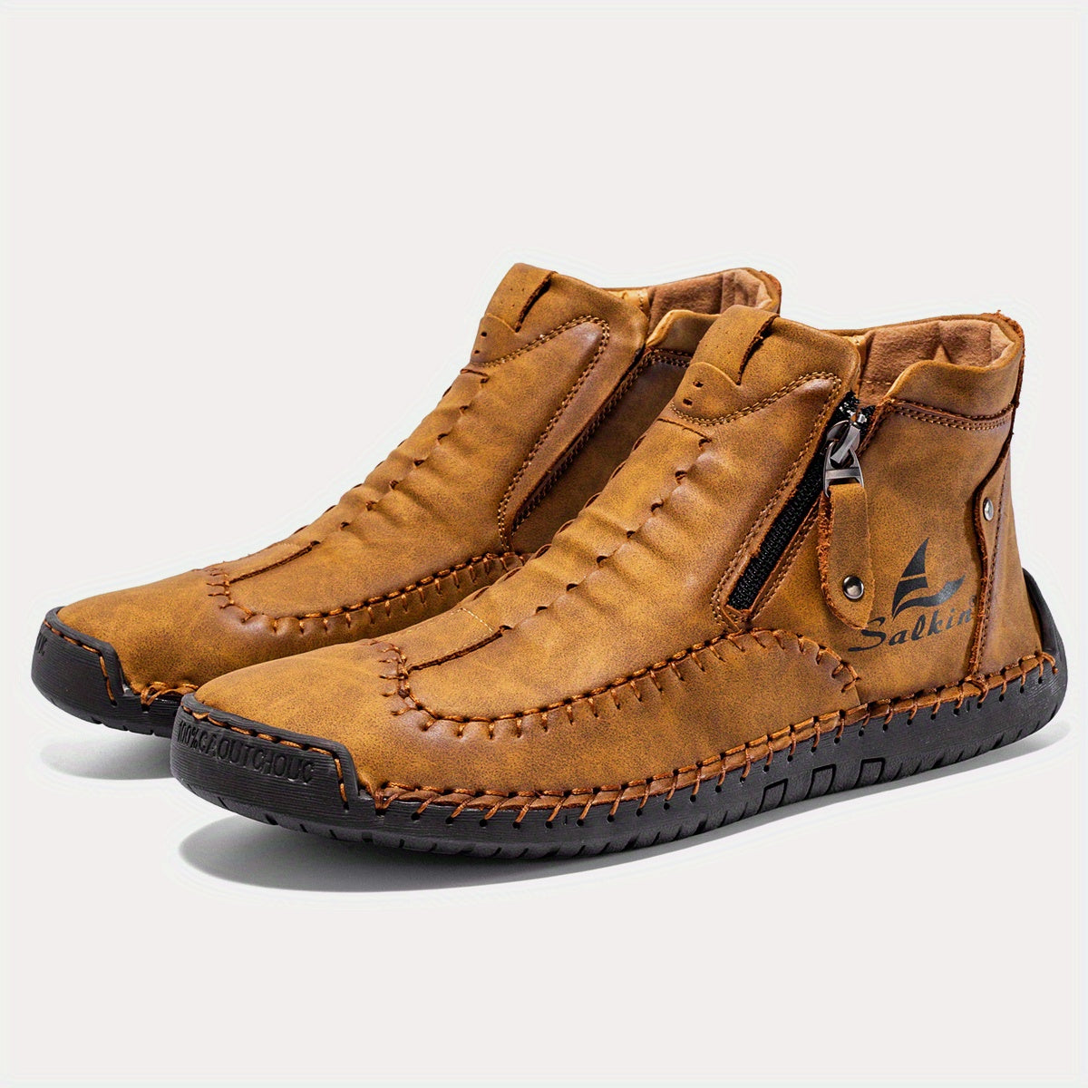 Comfortable Wear-resistant FLYLAND Men's Ankle Boots Vintage Style Non-slip Stitch Boots for Hiking Trekking Climbing Outdoor Shoes