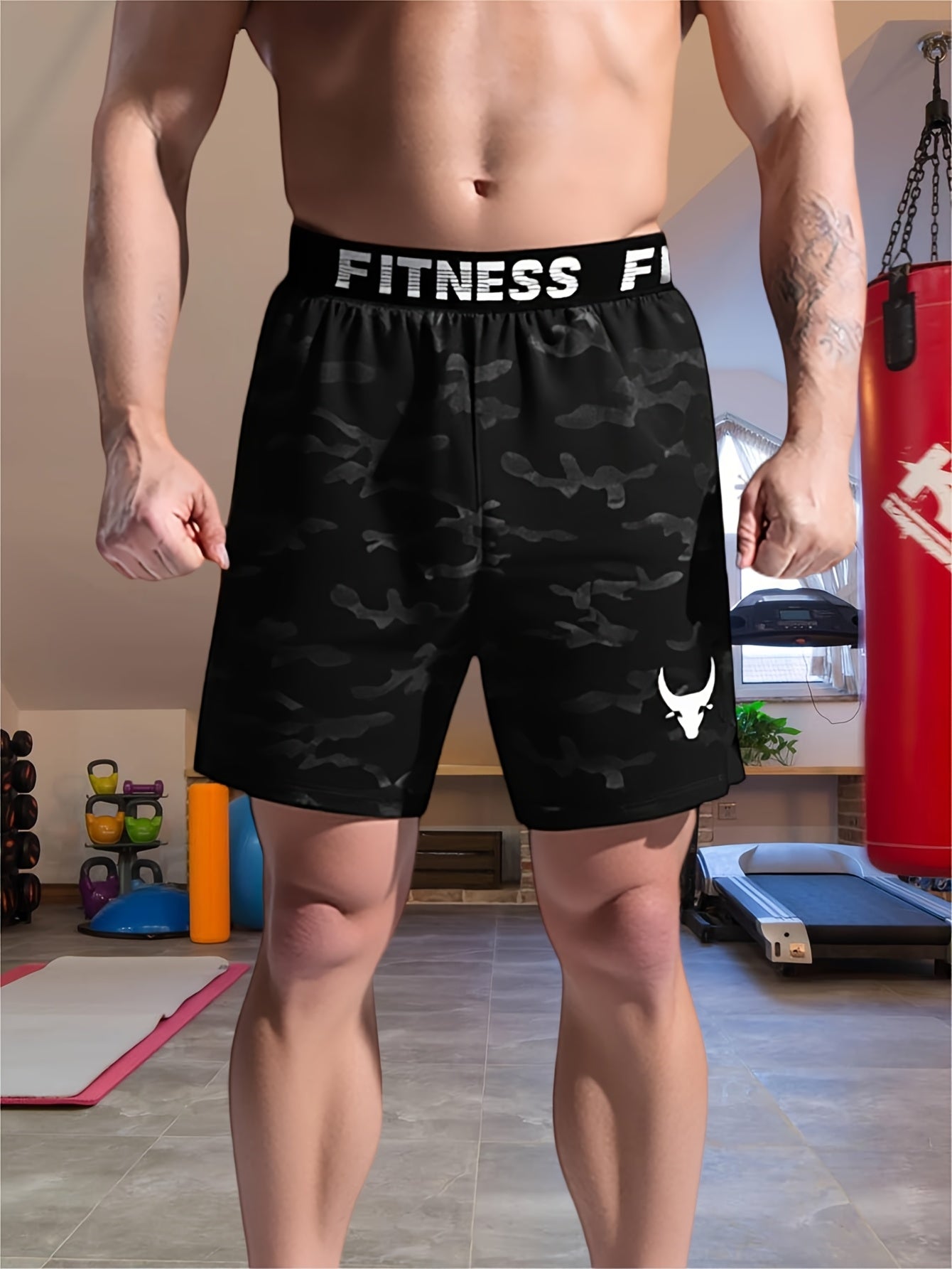Men's "S's FINE" Athletic Shorts - Gray, Quick-Dry Polyester with Geometric Pattern, Elastic Waistband, Ideal for Running & Workouts, Machine Washable