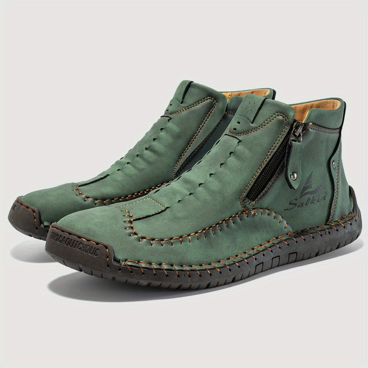 Comfortable Wear-resistant FLYLAND Men's Ankle Boots Vintage Style Non-slip Stitch Boots for Hiking Trekking Climbing Outdoor Shoes