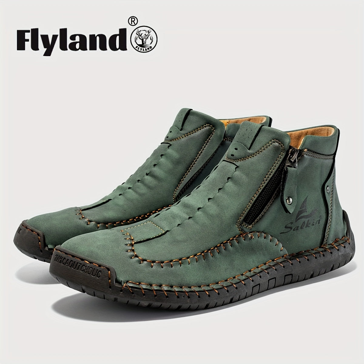 Comfortable Wear-resistant FLYLAND Men's Ankle Boots Vintage Style Non-slip Stitch Boots for Hiking Trekking Climbing Outdoor Shoes