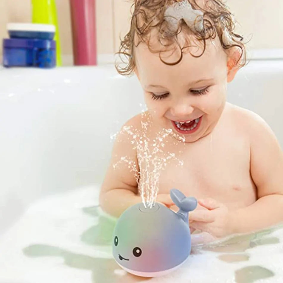 "Boule de bain électrique en forme de baleine : jouet de douche à jet d'eau avec lumière et musique