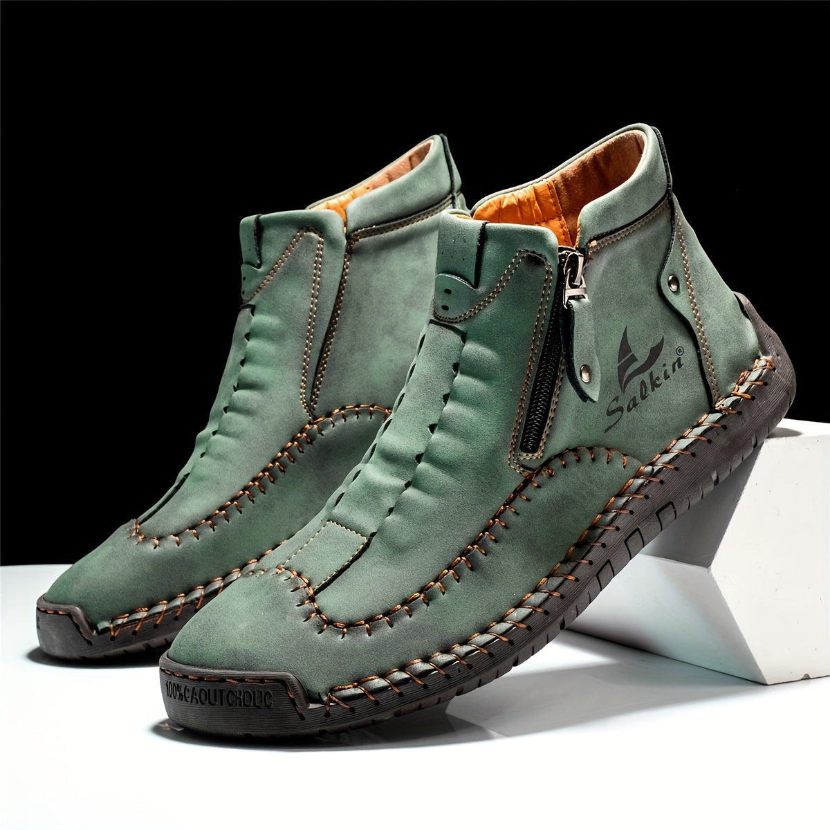 Comfortable Wear-resistant FLYLAND Men's Ankle Boots Vintage Style Non-slip Stitch Boots for Hiking Trekking Climbing Outdoor Shoes