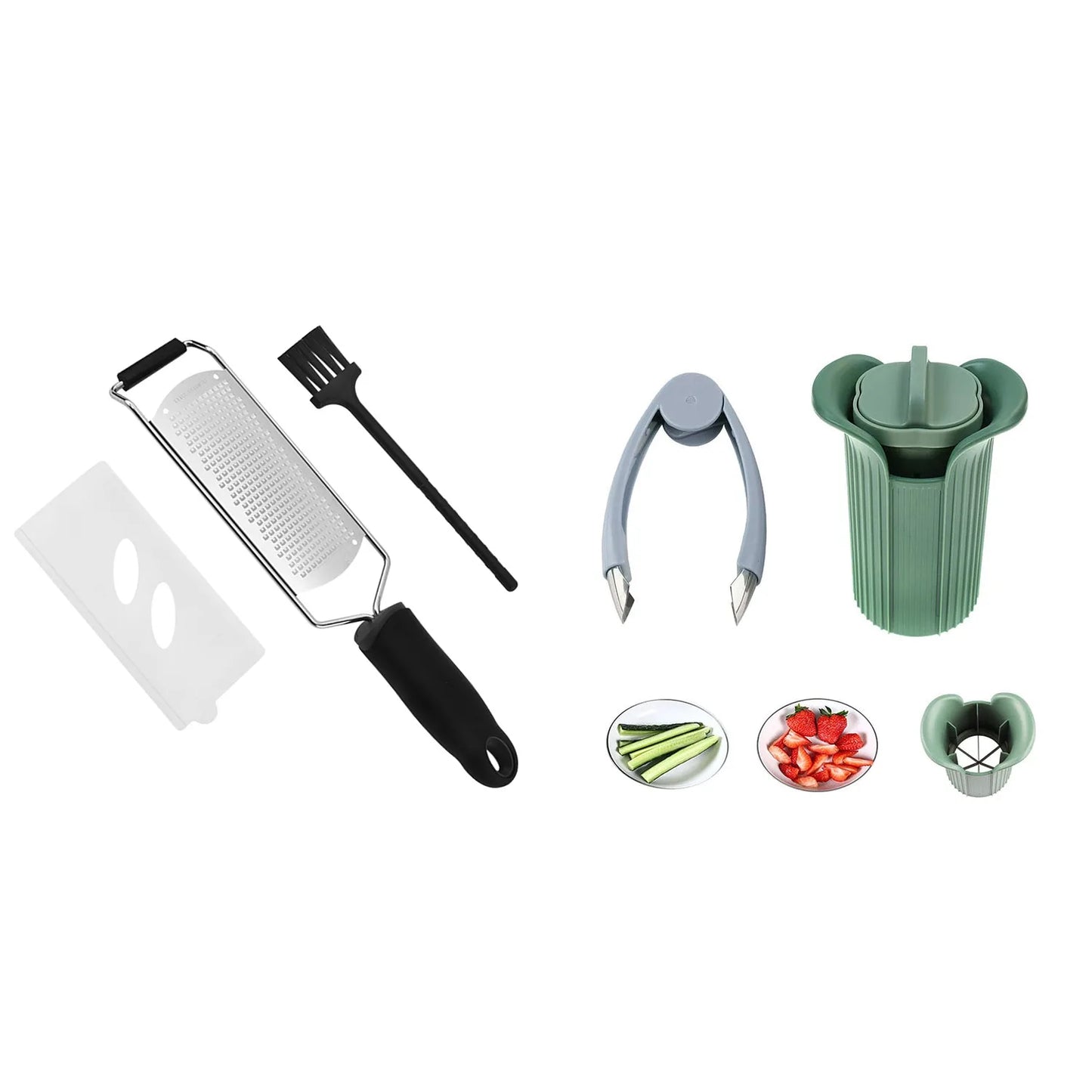 Cheese Grater,Garlic Press & Grape Cutter,Strawberry Slicer, Soft Handle Lemon Ginger Potato Zester With Plastic Cover (3 Pcs)