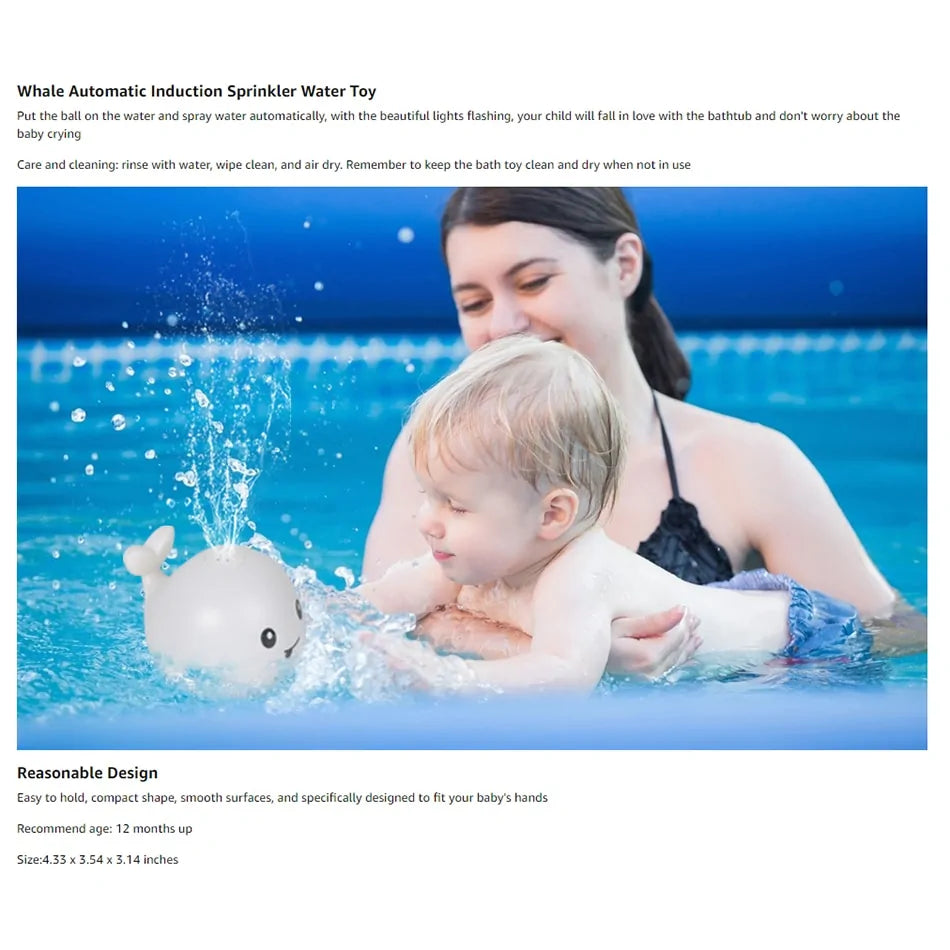 "Boule de bain électrique en forme de baleine : jouet de douche à jet d'eau avec lumière et musique