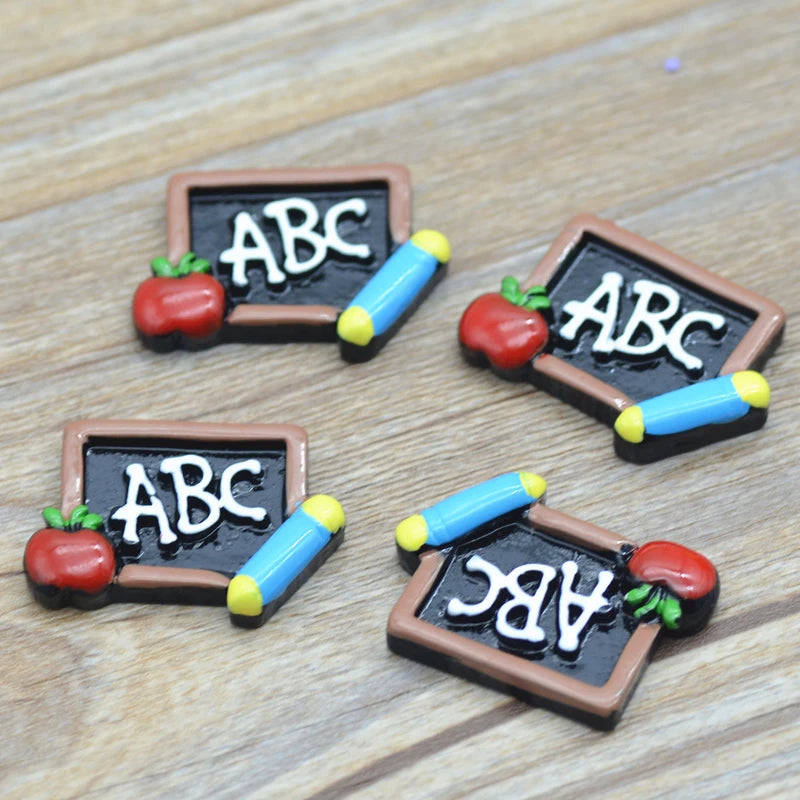 10PCS 28X21mm Resin "ABC" Balck Board,Back to School Souvenirs,Resin Cabchons,D.I.Y Miniatures
