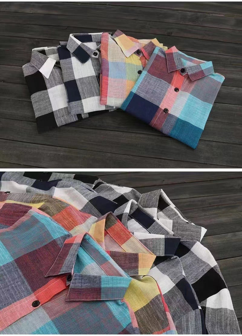 Casual Plaid Cotton Mid Length Shirt Fashion Women Loose Button 2023 Fall Blouse Long Sleeve Winter Sunscreen Plaid Shirt