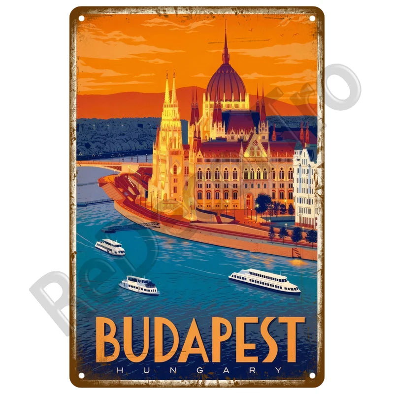 Vintage Summer Beach Metal Signs Famous City Landscape Poster Tin Sign Plate Retro Wall Art Decor For Living Room Home Seaside