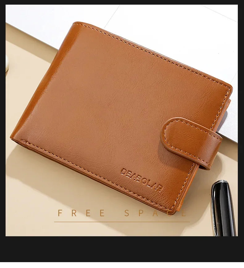 Retro Large Capacity 3 Fold Buckle Short Wallet PU leather Wallet Multiple Card Slots ID Credit Card Holder Men Coin Bag Purse