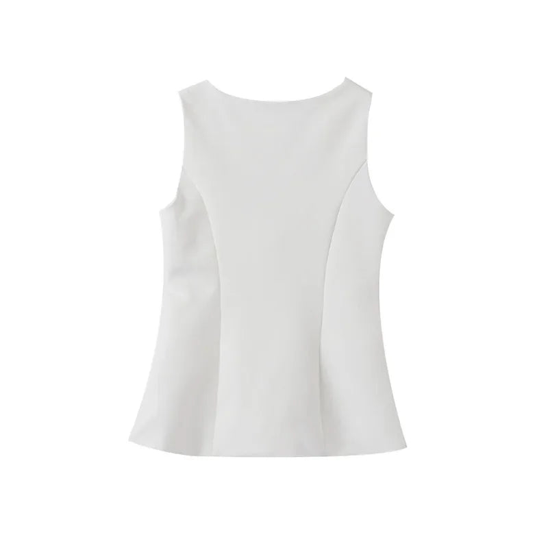 Chic Skirts Sets Women's Sleeveless Single Breasted Top High Waist Skirt Suit 2024 Spring Summer Office Ladies Commuter Outfit