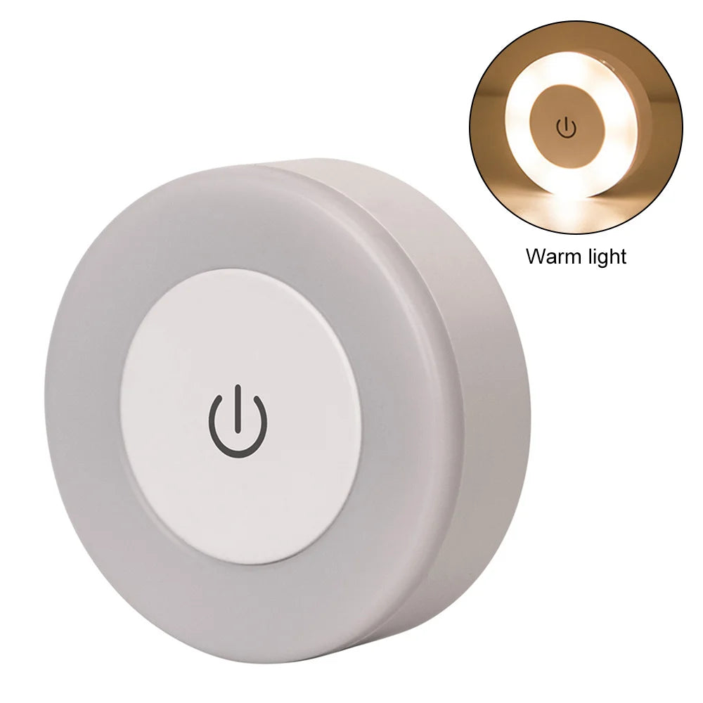 Mini LED Touch Sensor Night Lights USB Rechargeable Kitchen Bedroom Magnetic Base Wall Light Round Portable Dimming Night Lamp