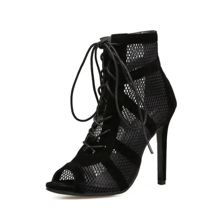 Women High Heels Dance Shoes Summer Mesh Cutout Breathable Boots Elegant Shoes Ladies Fashion Party Stiletto Sandals