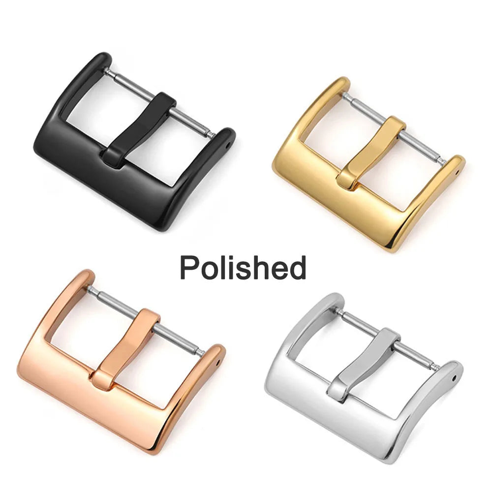 Watch Band Metal Buckle 16 18 20 22 24mm Strap Solid Square Button Silver Black Rose Gold Stainless Steel Matte Polished Clasp