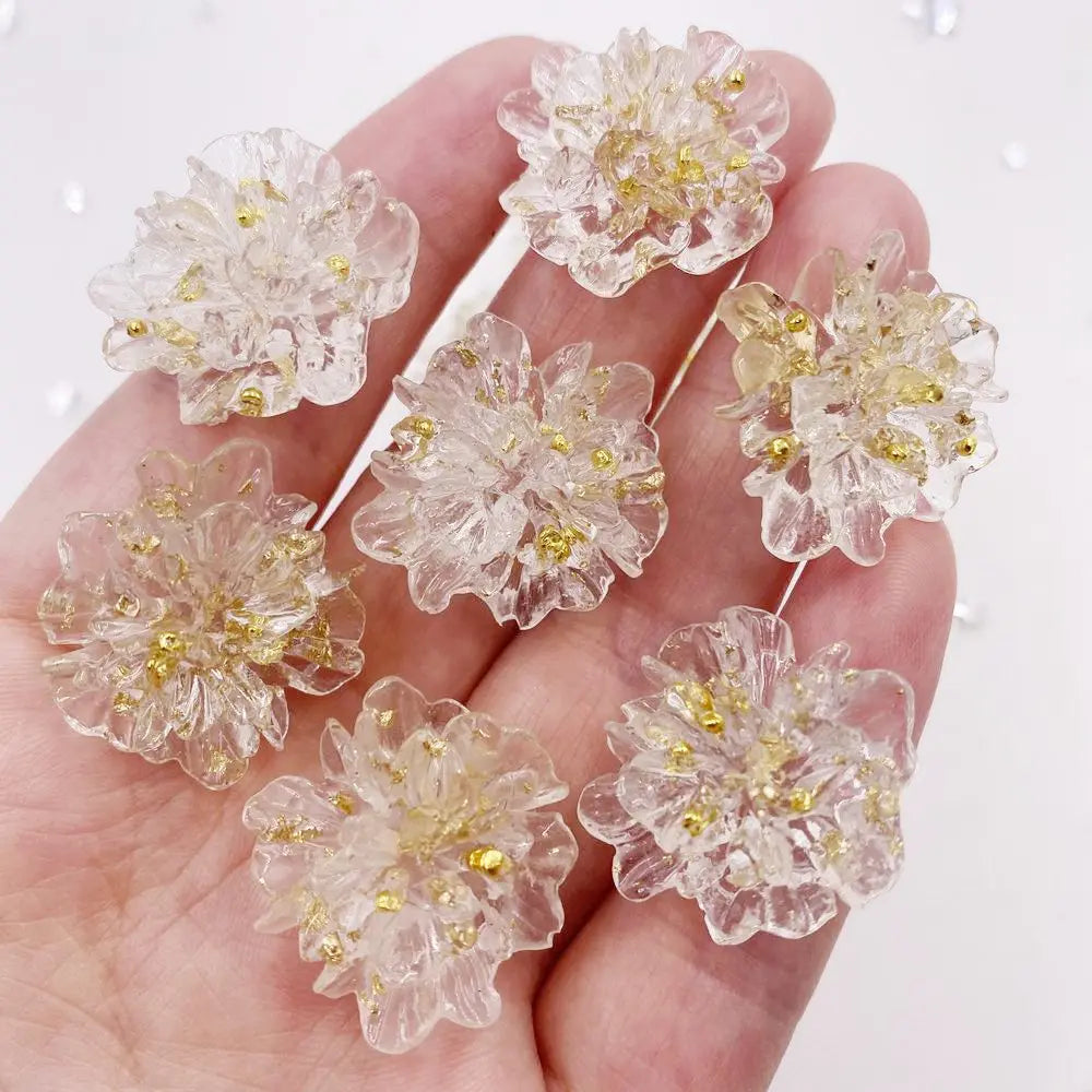 10pcs Resin Colorful Gold Foil Crystal Flower Flatback Flower Rhinestone DIY Wedding Gems Scrapbook Ornaments Applique Crafts