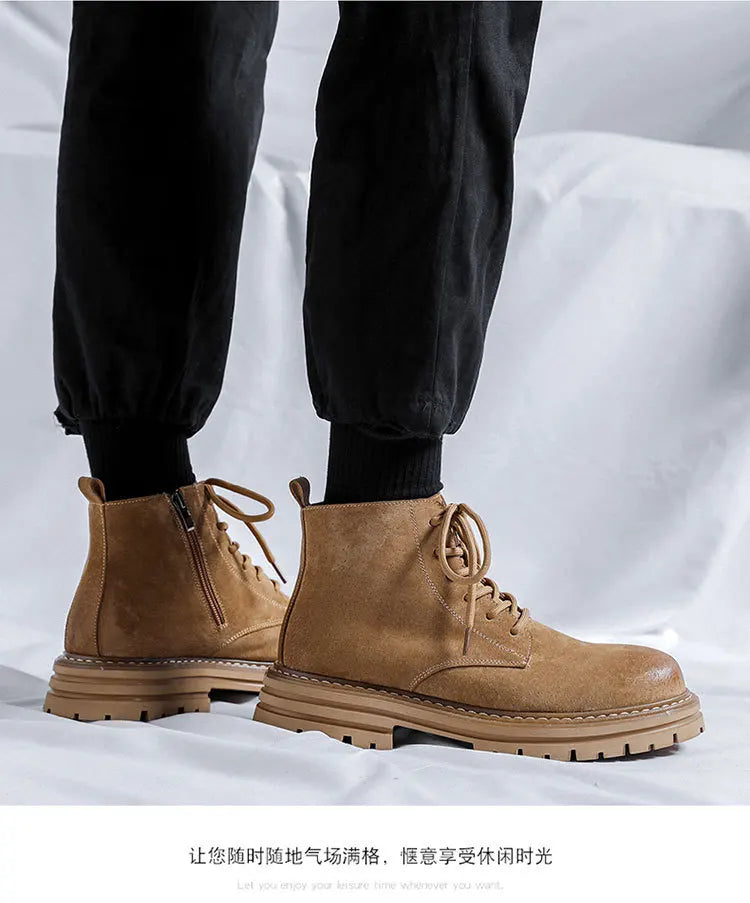 Bottines en daim de vache pour hommes, nouvelles bottes d'extérieur de style britannique, grandes bottes jaunes, chaussures de travail, bottes de mode pour hommes M1075