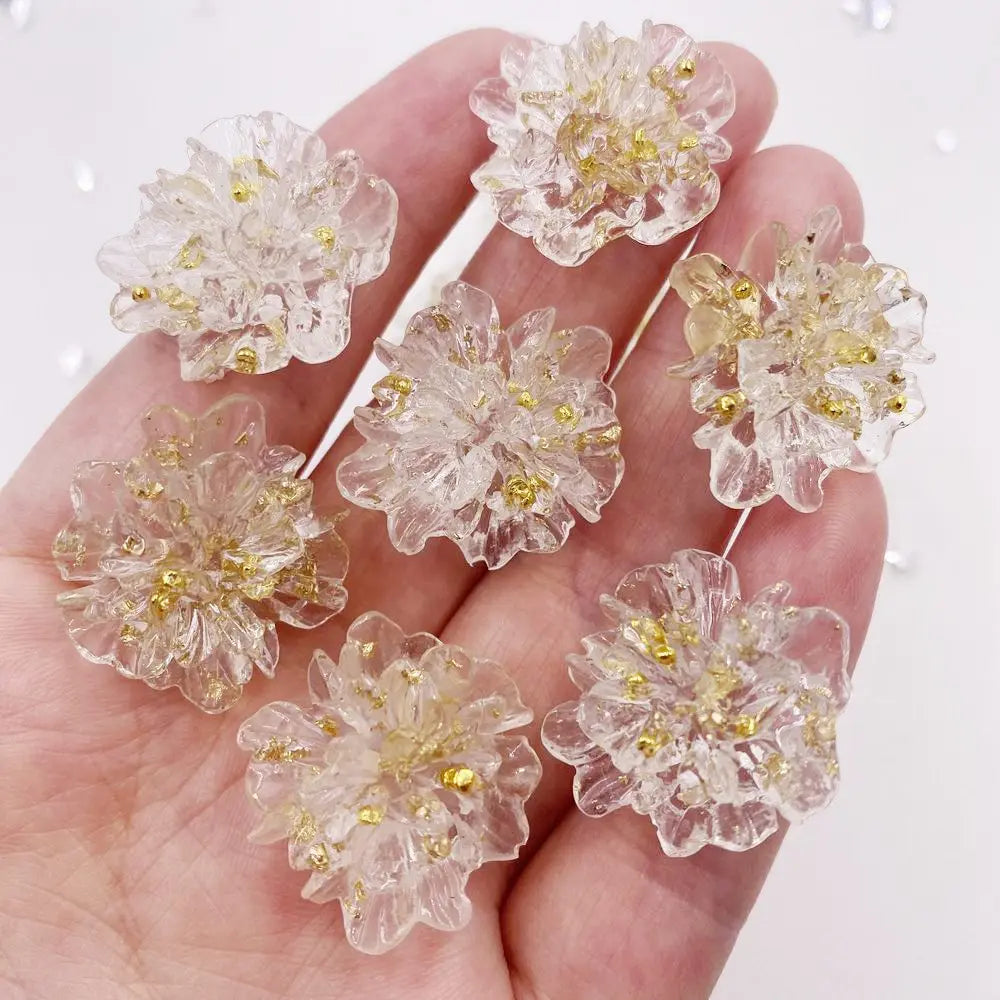 10pcs Resin Colorful Gold Foil Crystal Flower Flatback Flower Rhinestone DIY Wedding Gems Scrapbook Ornaments Applique Crafts
