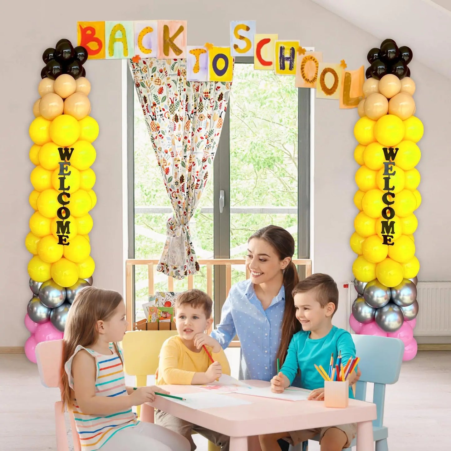 164pcs Back to School Balloon Garland Arch Kit DIY Colorful Pencil Balloon for Welcome Back to School Classroom Party Decoration