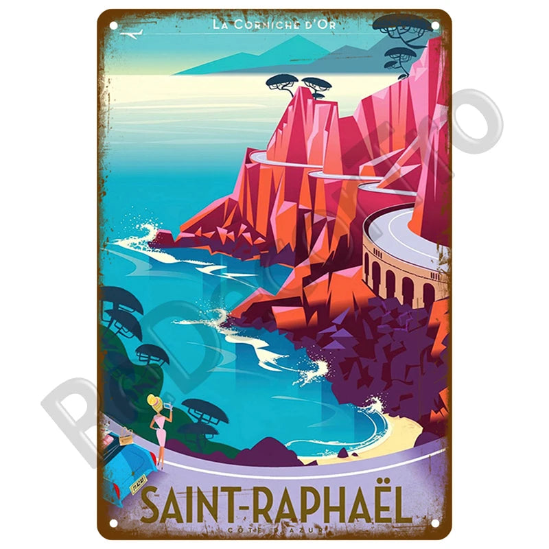 Vintage Summer Beach Metal Signs Famous City Landscape Poster Tin Sign Plate Retro Wall Art Decor For Living Room Home Seaside
