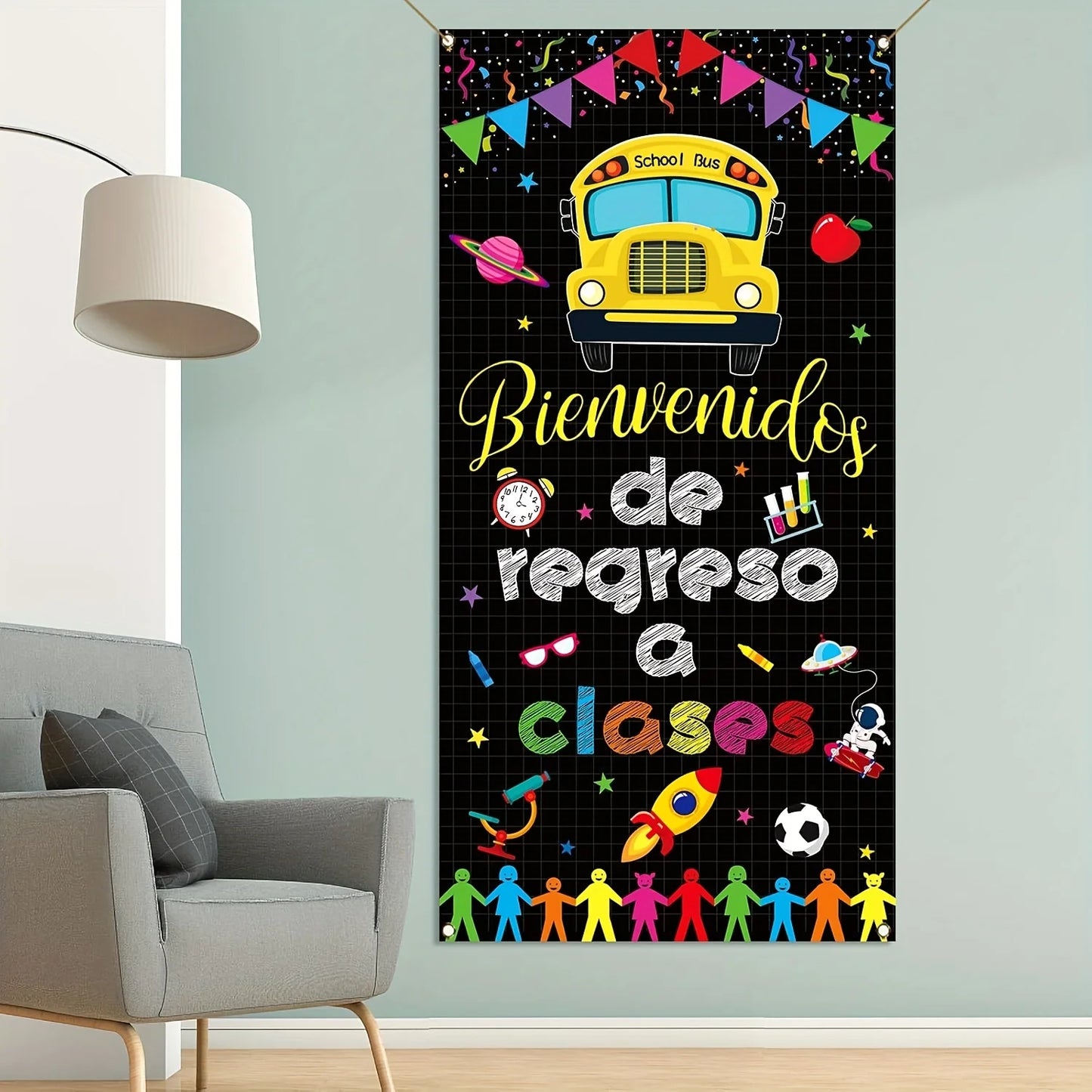 Bienvenidos De Regreso A Clases Door Cover Spanish Welcome Back to School Decoration Photo Booth Backdrop Decor Wall Decoration