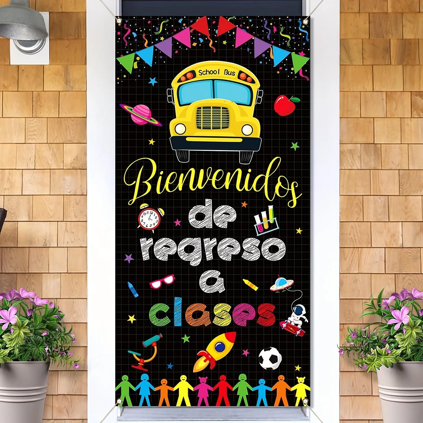 Bienvenidos De Regreso A Clases Door Cover Spanish Welcome Back to School Decoration Photo Booth Backdrop Decor Wall Decoration
