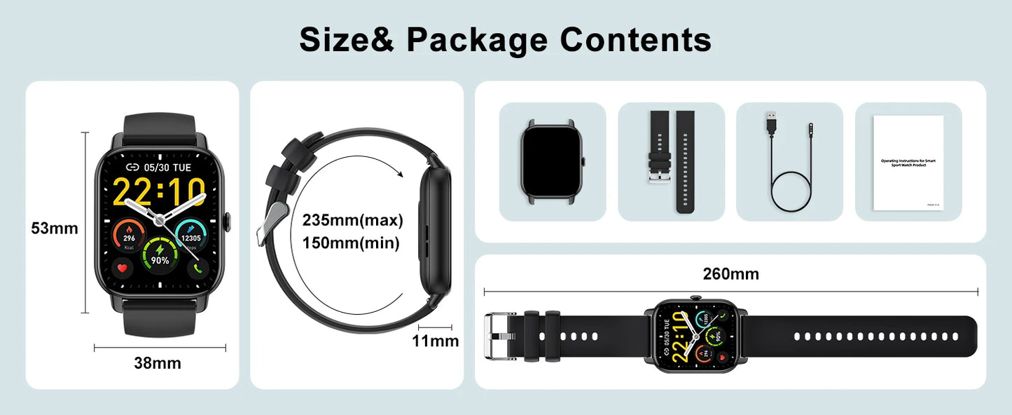 Smart Watch, 1.85" Smartwatch for IP68 Waterproof, 110+ Sport Modes, Fitness Activity Tracker, Heart Rate Sleep Monitor.
