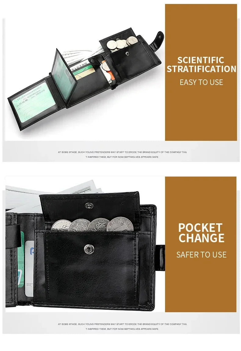 Retro Large Capacity 3 Fold Buckle Short Wallet PU leather Wallet Multiple Card Slots ID Credit Card Holder Men Coin Bag Purse