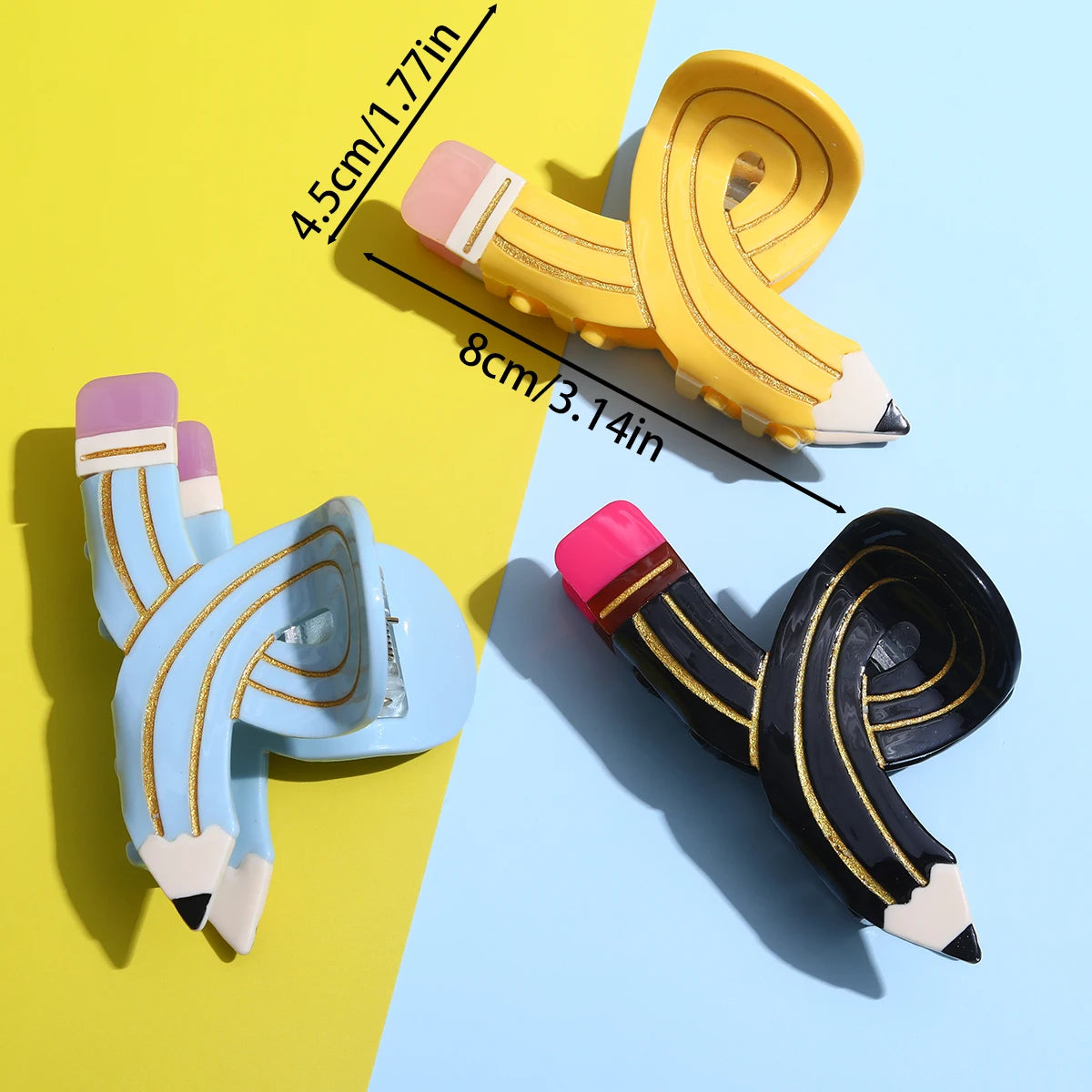 1 piece acetate personalized girls kids back to school pencil hair claw clip