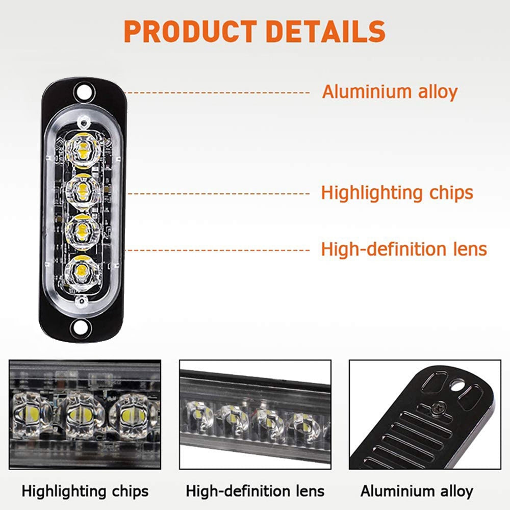 4 LED Police Strobe Light Automotivo Grille Warning Light 12-24V Red Blue Amber Flashing Lamp Trucks ATV Car Emergency Beacon