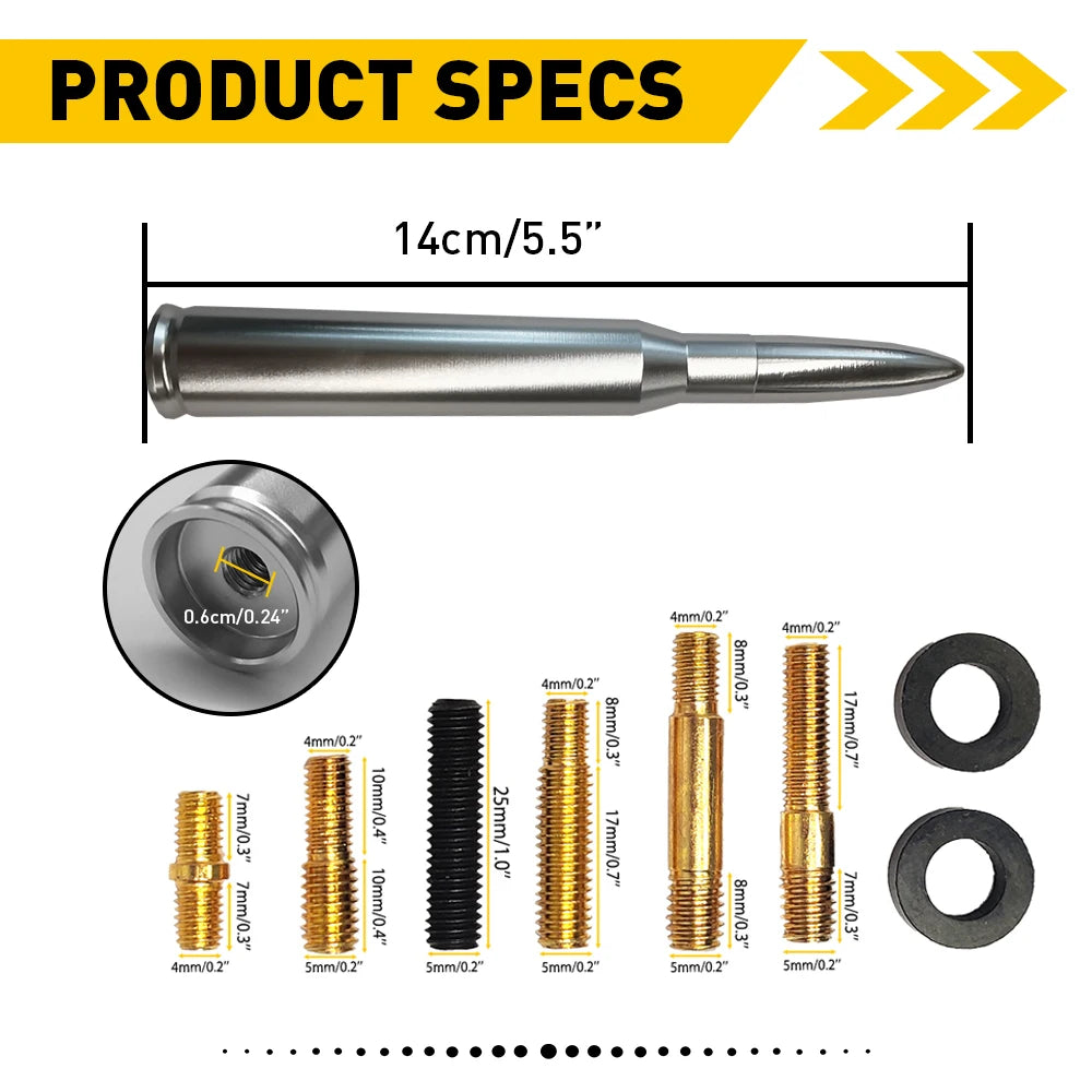 Bullet Antenna Roof Radio Whip Aerial Antenna Pole AM/FM Radio Car Pole Antenna Short Adapter Radio Foot Stations Aluminum