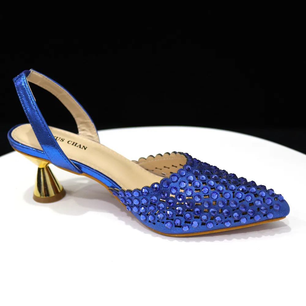 Venus Chan Talons Hauts pour Dame 2023 Designer De Luxe Couleur Verte Plein Diamant Bout Pointu Chaussures De Mariage Et Sac Ensemble pour la Fête