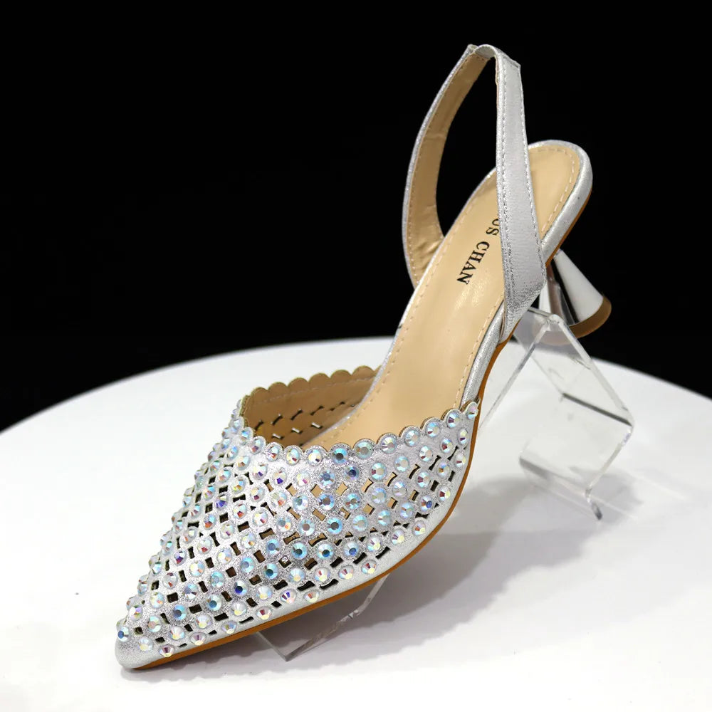Venus Chan Talons Hauts pour Dame 2023 Designer De Luxe Couleur Verte Plein Diamant Bout Pointu Chaussures De Mariage Et Sac Ensemble pour la Fête