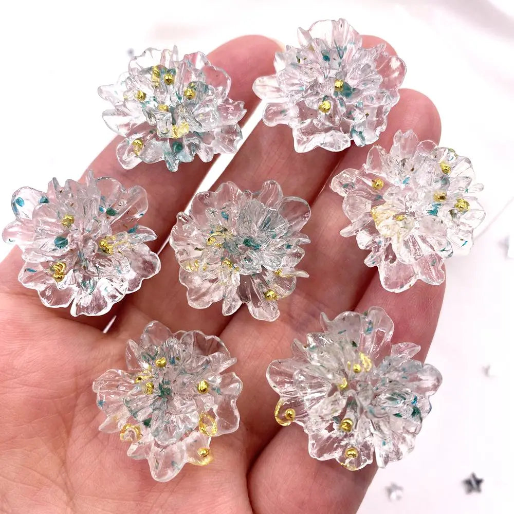 10pcs Resin Colorful Gold Foil Crystal Flower Flatback Flower Rhinestone DIY Wedding Gems Scrapbook Ornaments Applique Crafts