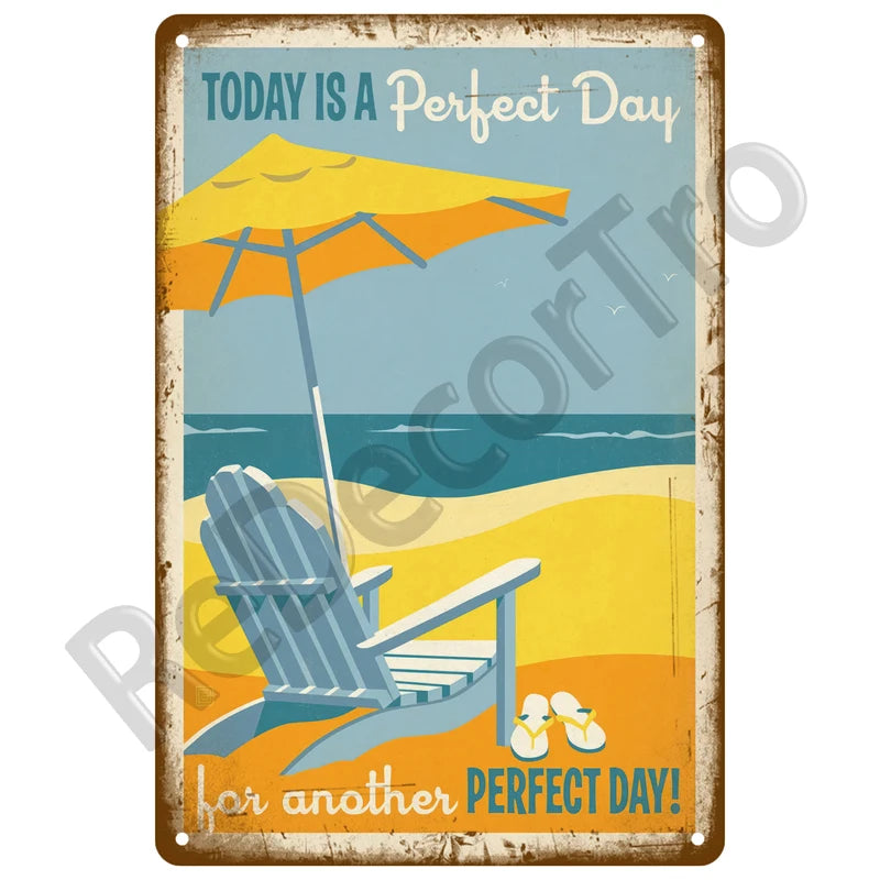 Vintage Summer Beach Metal Signs Famous City Landscape Poster Tin Sign Plate Retro Wall Art Decor For Living Room Home Seaside