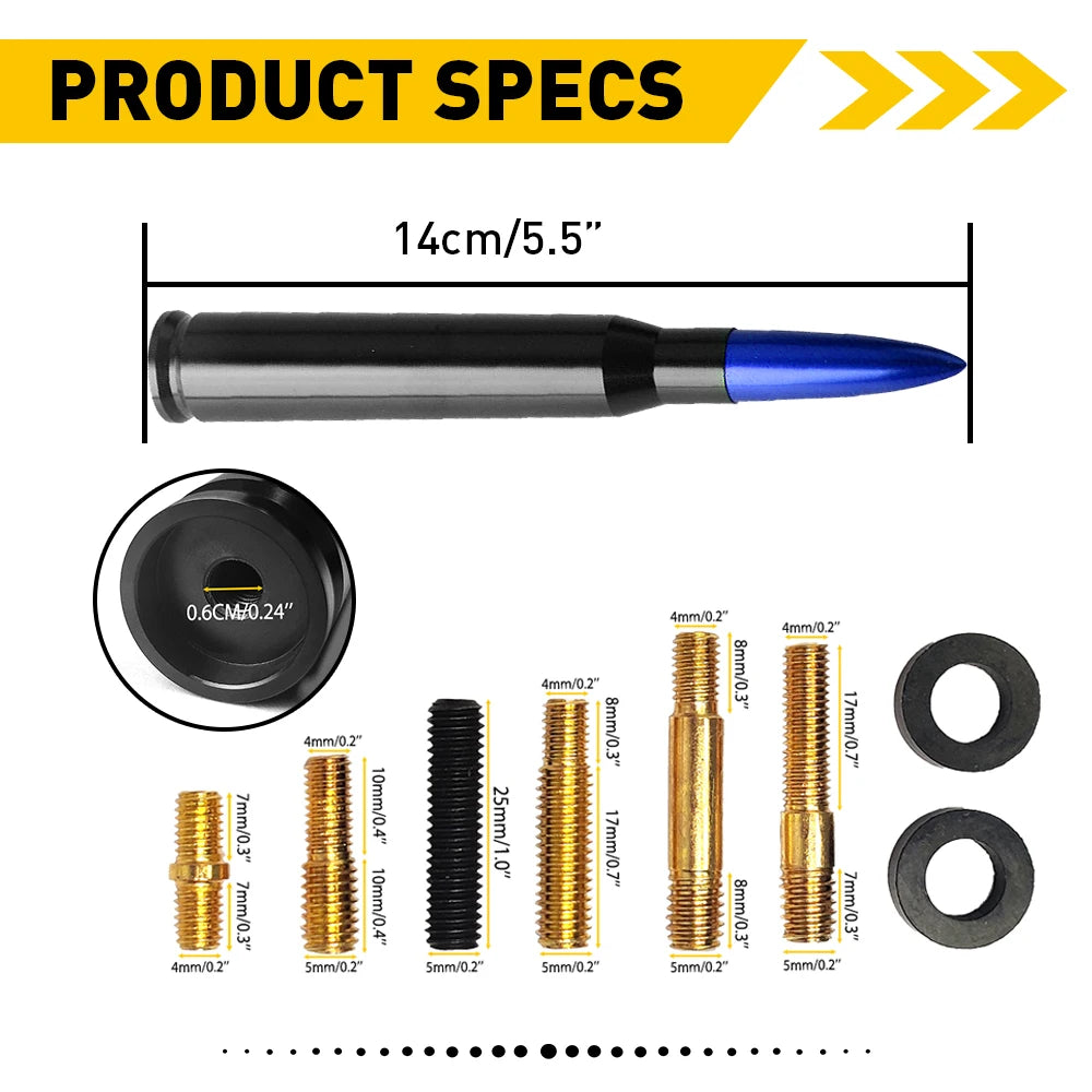 Bullet Antenna Roof Radio Whip Aerial Antenna Pole AM/FM Radio Car Pole Antenna Short Adapter Radio Foot Stations Aluminum