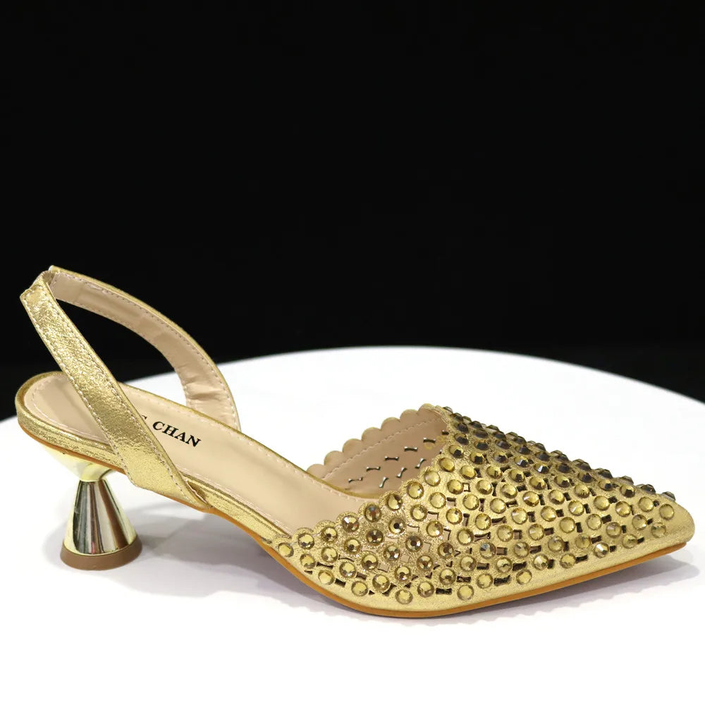 Venus Chan Talons Hauts pour Dame 2023 Designer De Luxe Couleur Verte Plein Diamant Bout Pointu Chaussures De Mariage Et Sac Ensemble pour la Fête