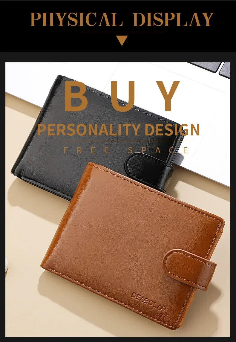 Retro Large Capacity 3 Fold Buckle Short Wallet PU leather Wallet Multiple Card Slots ID Credit Card Holder Men Coin Bag Purse