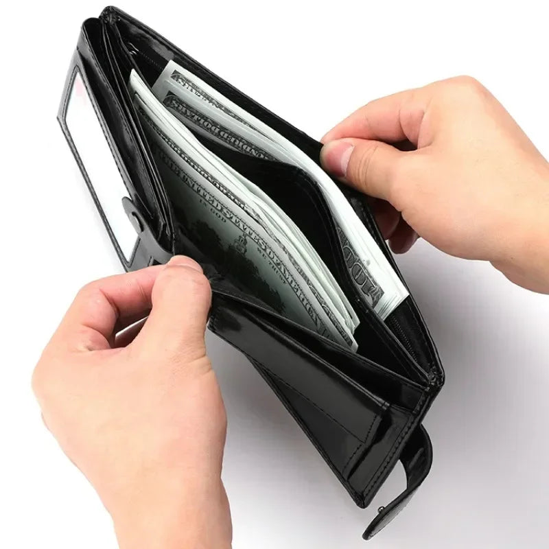 Retro Large Capacity 3 Fold Buckle Short Wallet PU leather Wallet Multiple Card Slots ID Credit Card Holder Men Coin Bag Purse