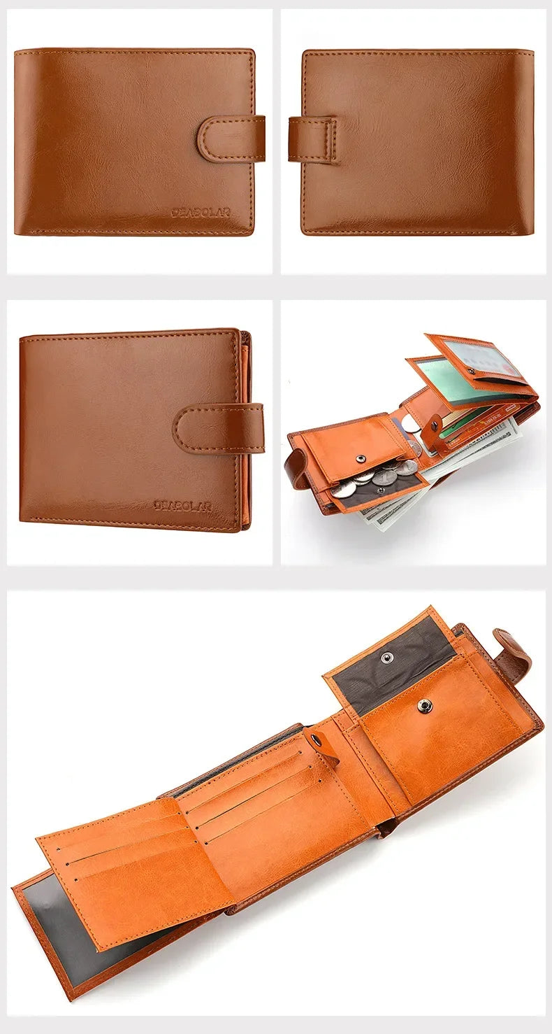 Retro Large Capacity 3 Fold Buckle Short Wallet PU leather Wallet Multiple Card Slots ID Credit Card Holder Men Coin Bag Purse