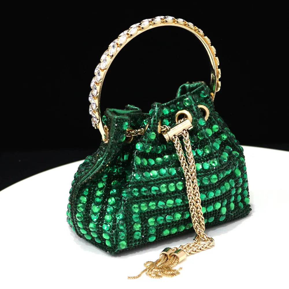Venus Chan Talons Hauts pour Dame 2023 Designer De Luxe Couleur Verte Plein Diamant Bout Pointu Chaussures De Mariage Et Sac Ensemble pour la Fête