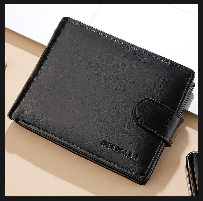 Retro Large Capacity 3 Fold Buckle Short Wallet PU leather Wallet Multiple Card Slots ID Credit Card Holder Men Coin Bag Purse