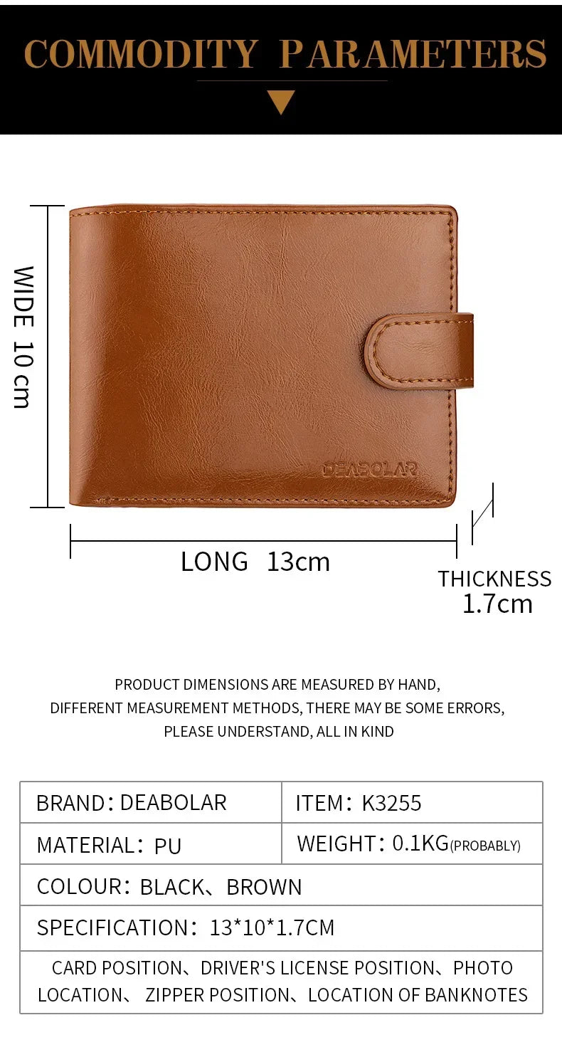 Retro Large Capacity 3 Fold Buckle Short Wallet PU leather Wallet Multiple Card Slots ID Credit Card Holder Men Coin Bag Purse