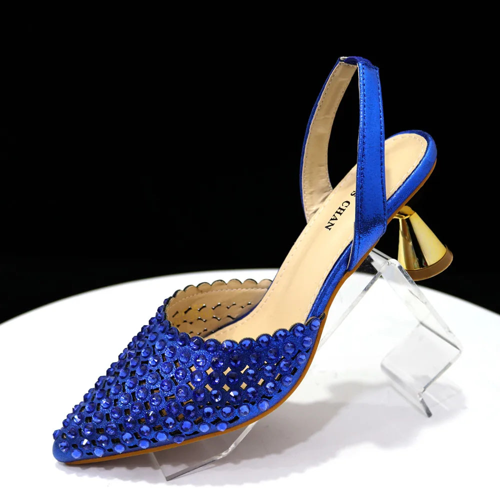 Venus Chan Talons Hauts pour Dame 2023 Designer De Luxe Couleur Verte Plein Diamant Bout Pointu Chaussures De Mariage Et Sac Ensemble pour la Fête