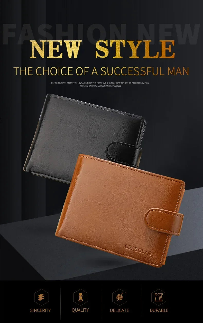 Retro Large Capacity 3 Fold Buckle Short Wallet PU leather Wallet Multiple Card Slots ID Credit Card Holder Men Coin Bag Purse