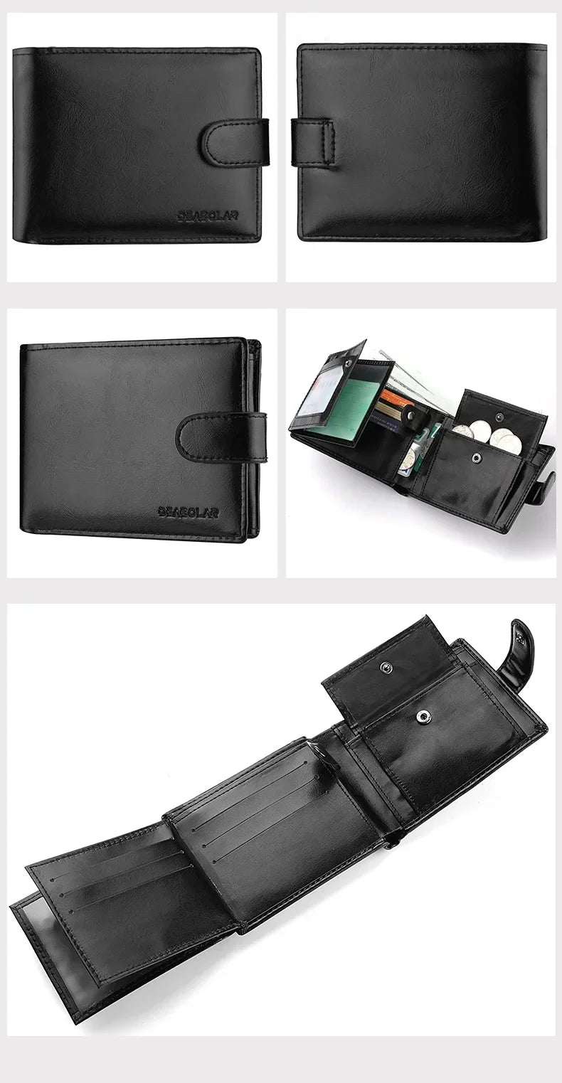 Retro Large Capacity 3 Fold Buckle Short Wallet PU leather Wallet Multiple Card Slots ID Credit Card Holder Men Coin Bag Purse