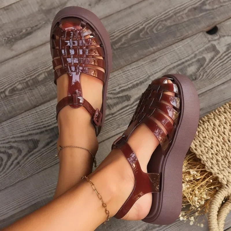 Toe Closed Summer Beach Sandals Shoes Women Fashion Jelly Sandals Rome Shoes Soft Pvc Material Women Summer Rome Sandals