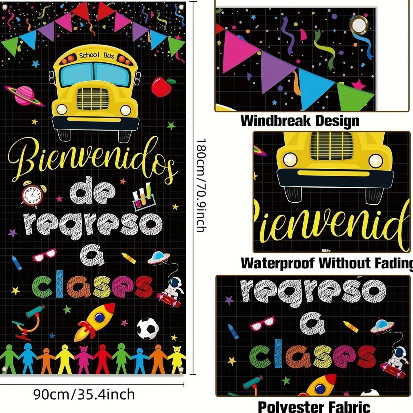 Bienvenidos De Regreso A Clases Door Cover Spanish Welcome Back to School Decoration Photo Booth Backdrop Decor Wall Decoration