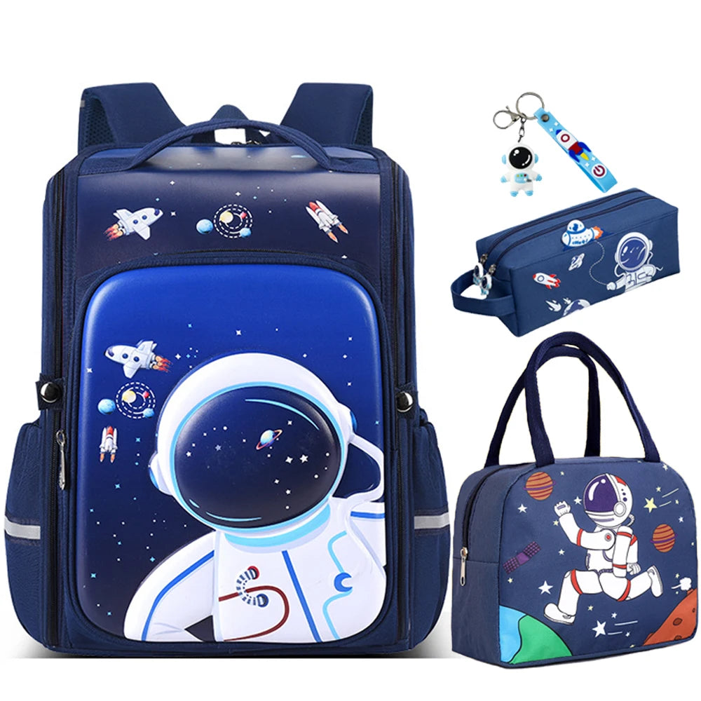 Boy School Backpack with Lunchbox School Child Elementary Student Bags Girls Waterproof Astronaut School Bags Bookbags